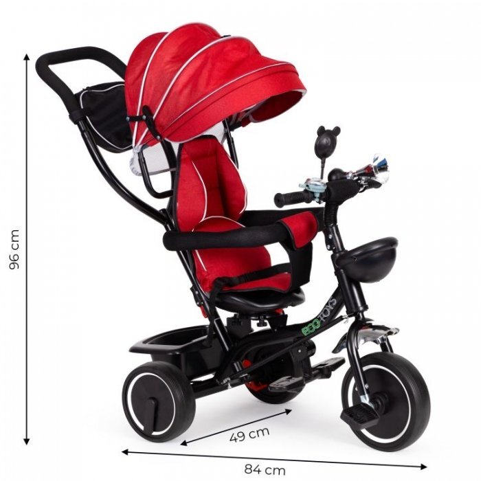 Ecotoys Tricicleta pentru copii JM-066-9 Rosu cu sezut rotativ de la 12 luni roti din spuma Eva suport picioare parasolar ajustabil si detasabil