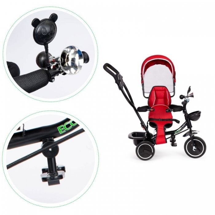 Ecotoys Tricicleta pentru copii JM-066-9 Rosu cu sezut rotativ de la 12 luni roti din spuma Eva suport picioare parasolar ajustabil si detasabil