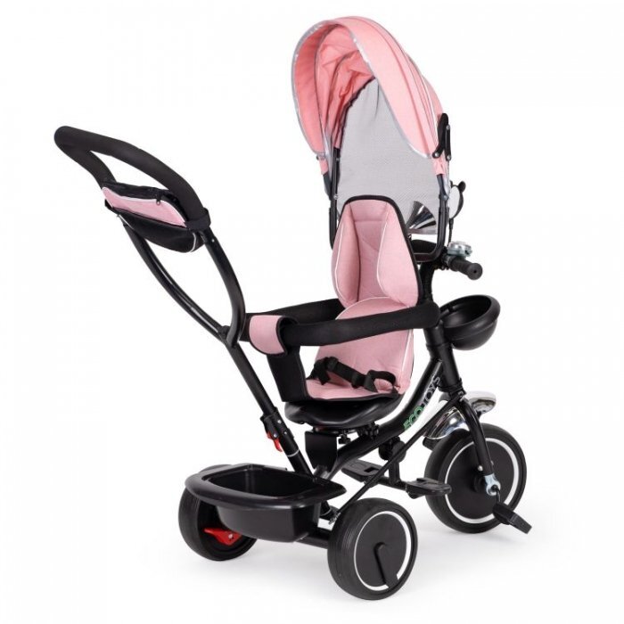 Ecotoys Tricicleta pentru copii JM-066-9 Roz cu sezut rotativ de la 12 luni roti din spuma Eva suport picioare parasolar ajustabil si detasabil centura de siguranta