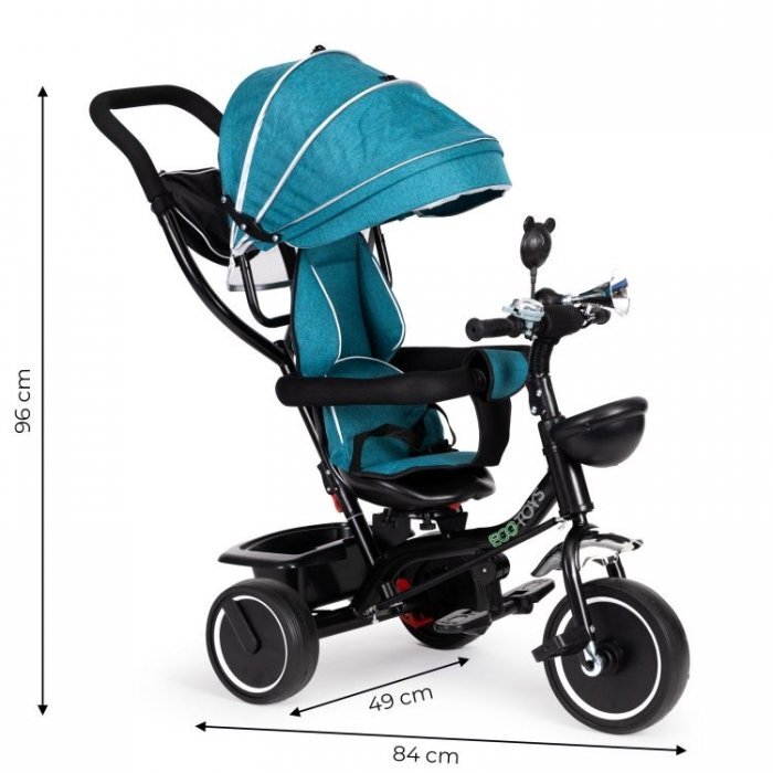 Ecotoys Tricicleta pentru copii JM-066-9 Verde cu sezut rotativ de la 12 luni roti din spuma Eva suport picioare parasolar ajustabil si detasabil