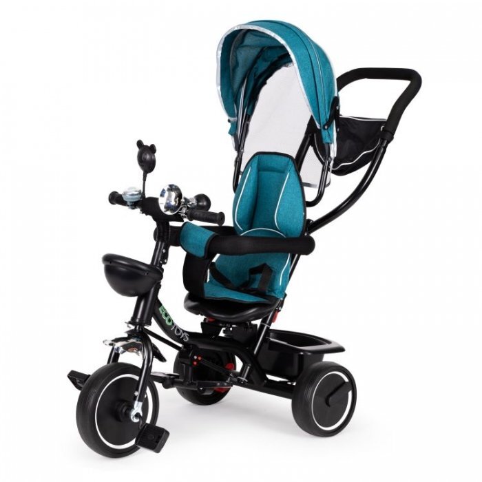 Ecotoys Tricicleta pentru copii JM-066-9 Verde cu sezut rotativ de la 12 luni roti din spuma Eva suport picioare parasolar ajustabil si detasabil