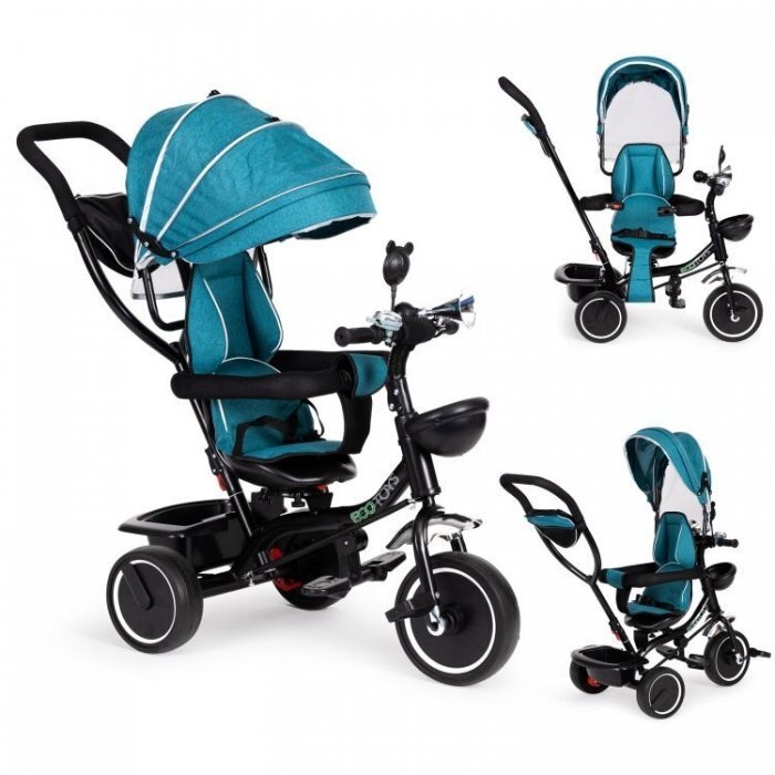 Ecotoys Tricicleta pentru copii JM-066-9 Verde cu sezut rotativ de la 12 luni roti din spuma Eva suport picioare parasolar ajustabil si detasabil