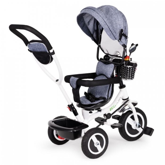 Ecotoys Tricicleta pentru copii Jm-066-9l Gri cu roti din cauciuc gonflabil scaun reversibil suport picioruse greutate maxim admisa 25 kg