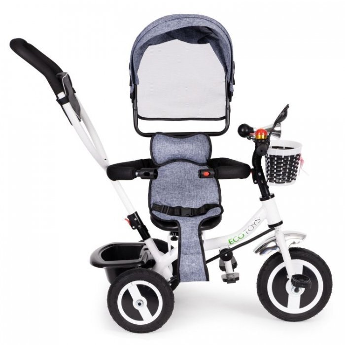 Ecotoys Tricicleta pentru copii Jm-066-9l Gri cu roti din cauciuc gonflabil scaun reversibil suport picioruse greutate maxim admisa 25 kg