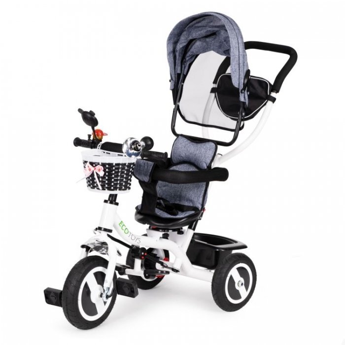 Ecotoys Tricicleta pentru copii Jm-066-9l Gri cu roti din cauciuc gonflabil scaun reversibil suport picioruse greutate maxim admisa 25 kg