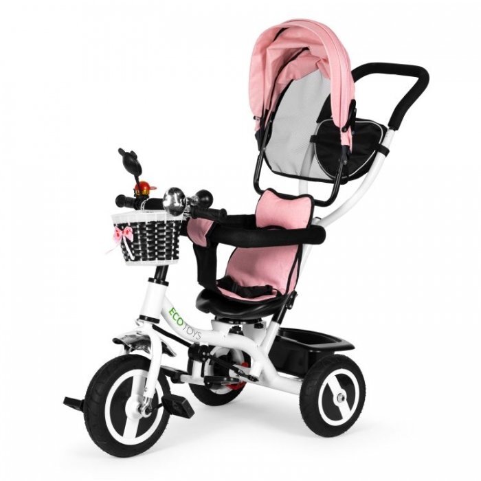 Ecotoys Tricicleta pentru copii Jm-066-9l Roz cu roti din cauciuc gonflabil scaun reversibil suport picioruse greutate maxim admisa 25 kg