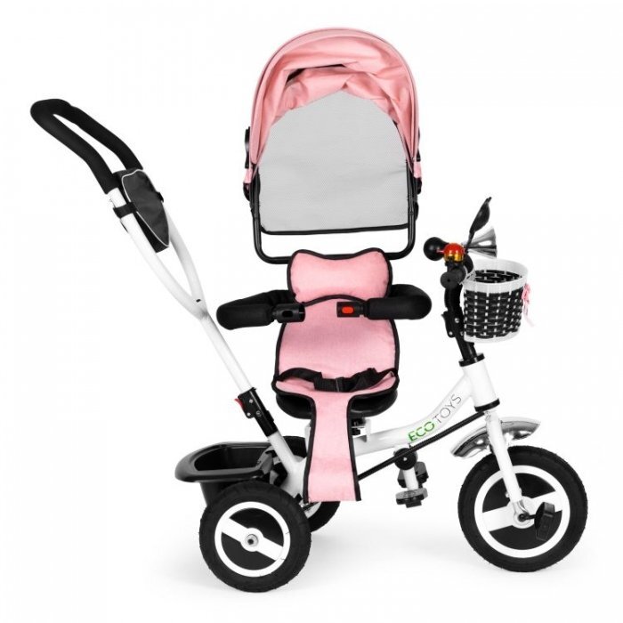 Ecotoys Tricicleta pentru copii Jm-066-9l Roz cu roti din cauciuc gonflabil scaun reversibil suport picioruse greutate maxim admisa 25 kg