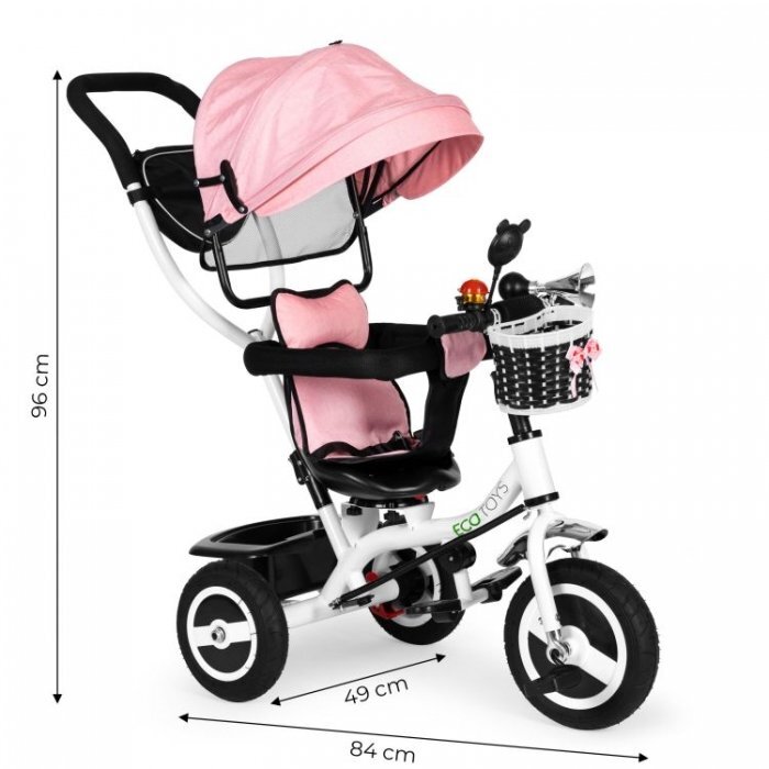 Ecotoys Tricicleta pentru copii Jm-066-9l Roz cu roti din cauciuc gonflabil scaun reversibil suport picioruse greutate maxim admisa 25 kg