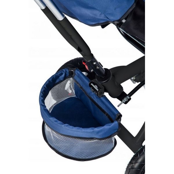 Ecotoys Tricicleta pentru copii Jm-068-17 Albastra cu sezut rotativ spatar reglabil in 4 pozitii roti din cauciuc frana si greutate maxim admisa 25 kg