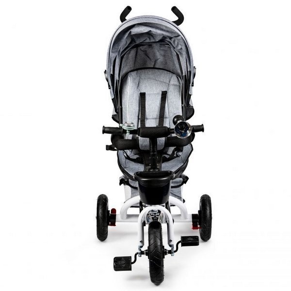 Ecotoys Tricicleta pentru copii Jm-068-17 Gri cu sezut rotativ spatar reglabil in 4 pozitii roti din cauciuc frana si greutate maxim admisa 25 kg