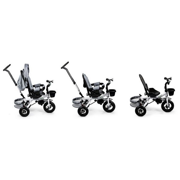Ecotoys Tricicleta pentru copii Jm-068-17 Gri cu sezut rotativ spatar reglabil in 4 pozitii roti din cauciuc frana si greutate maxim admisa 25 kg