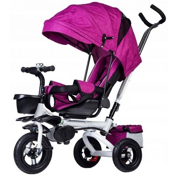 Ecotoys Tricicleta pentru copii Jm-068-17 Roz cu sezut rotativ spatar reglabil in 4 pozitii roti din cauciuc frana si greutate maxim admisa 25 kg