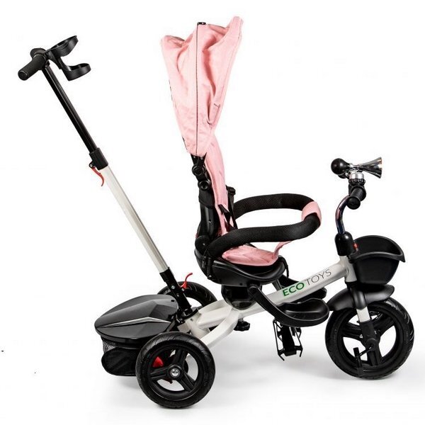 Ecotoys Tricicleta pentru copii JM-311 Roz cu sezut reversibil de la 12 luni pana la 25 kg spatar reglabil pozitie de somn si sezut rotativ
