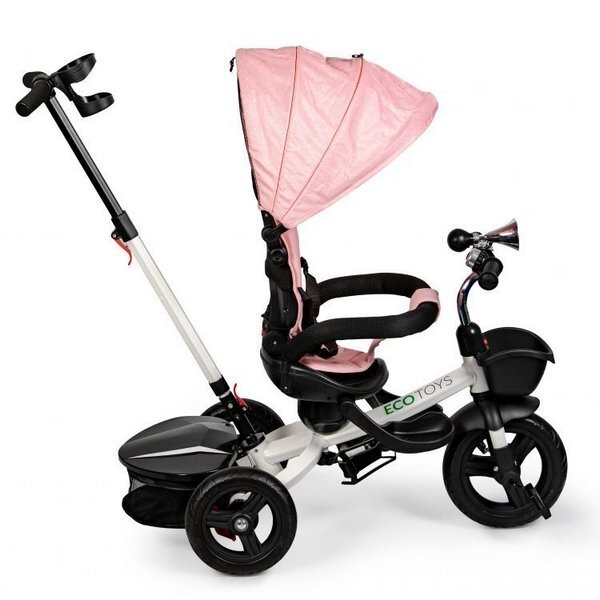 Ecotoys Tricicleta pentru copii JM-311 Roz cu sezut reversibil de la 12 luni pana la 25 kg spatar reglabil pozitie de somn si sezut rotativ