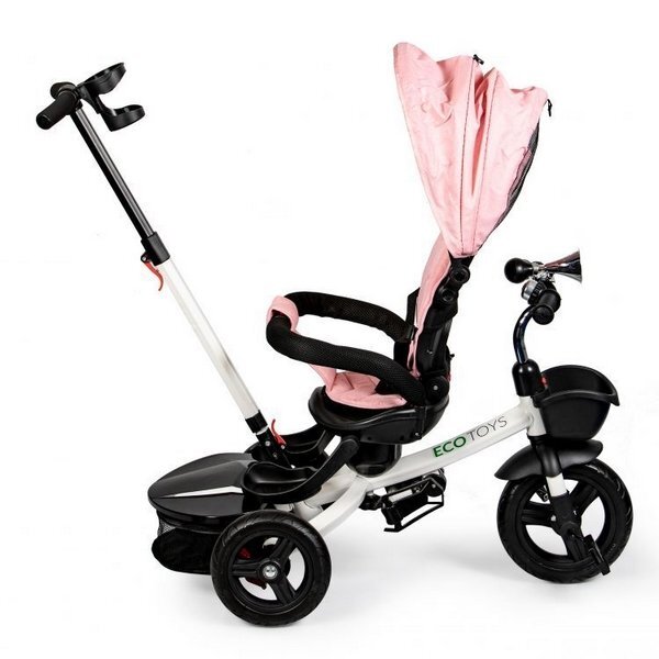 Ecotoys Tricicleta pentru copii JM-311 Roz cu sezut reversibil de la 12 luni pana la 25 kg spatar reglabil pozitie de somn si sezut rotativ