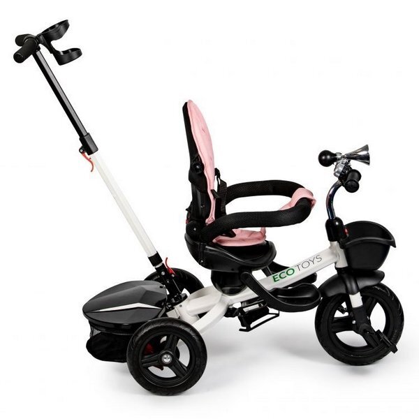Ecotoys Tricicleta pentru copii JM-311 Roz cu sezut reversibil de la 12 luni pana la 25 kg spatar reglabil pozitie de somn si sezut rotativ