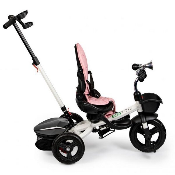 Ecotoys Tricicleta pentru copii JM-311 Roz cu sezut reversibil de la 12 luni pana la 25 kg spatar reglabil pozitie de somn si sezut rotativ