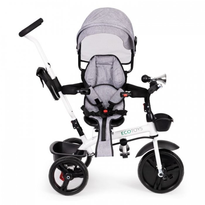 Ecotoys Tricicleta pentru copii Jm-322 Gri cu sezut reversibil frana roti din spuma Eva suport pentru picioare greutate admisa 25 kg