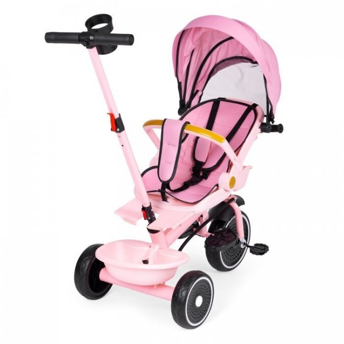 Ecotoys Tricicleta pentru copii WQL-066-18 Roz 2 in 1 scaun rotativ 360 roti din spuma EVA suport picioare control al directiei suport pahar far cosulet