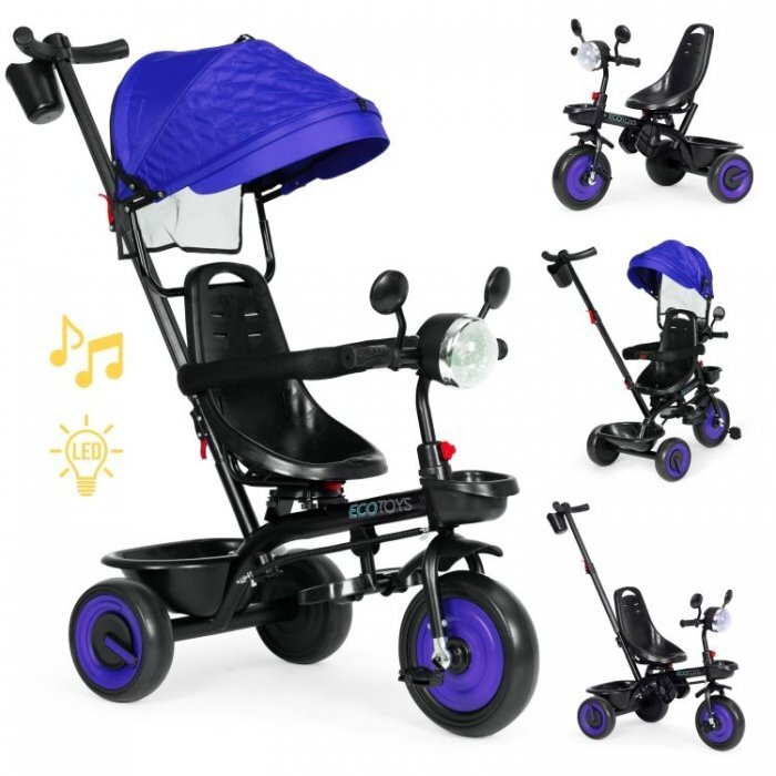 Ecotoys Tricicleta pentru copii WQL-066-51 Albastru 3 in 1 cu scaun rotativ 360 roti din spuma EVA