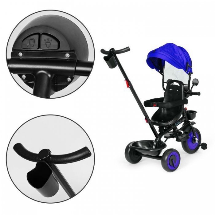 Ecotoys Tricicleta pentru copii WQL-066-51 Albastru 3 in 1 cu scaun rotativ 360 roti din spuma EVA