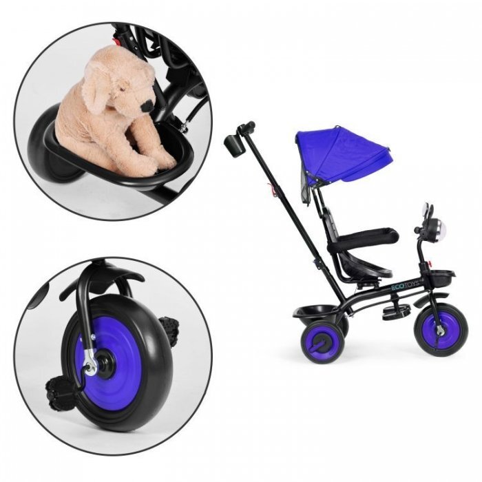 Ecotoys Tricicleta pentru copii WQL-066-51 Albastru 3 in 1 cu scaun rotativ 360 roti din spuma EVA