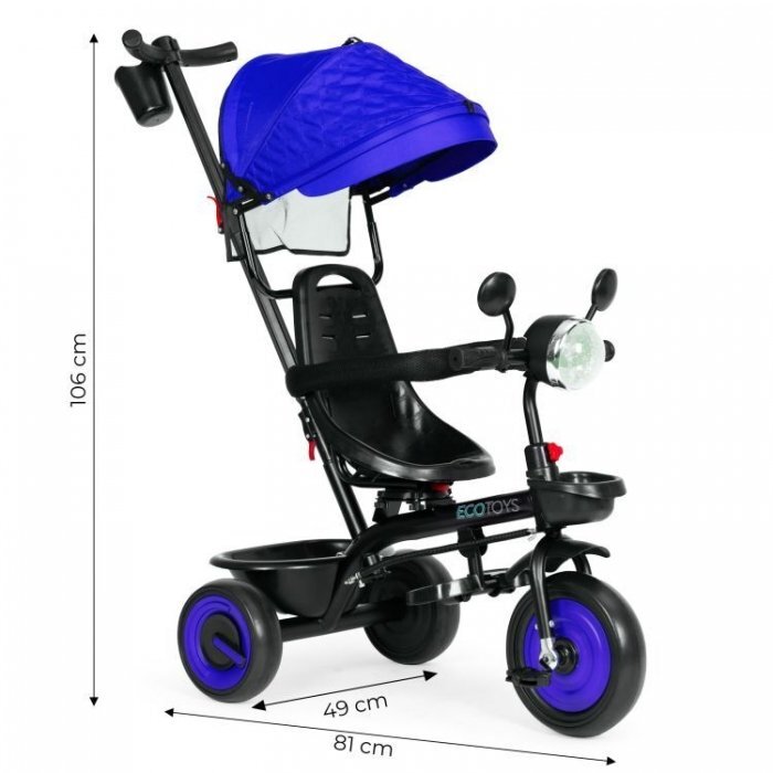 Ecotoys Tricicleta pentru copii WQL-066-51 Albastru 3 in 1 cu scaun rotativ 360 roti din spuma EVA
