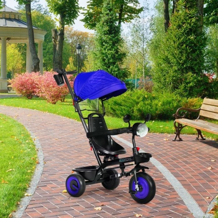 Ecotoys Tricicleta pentru copii WQL-066-51 Albastru 3 in 1 cu scaun rotativ 360 roti din spuma EVA