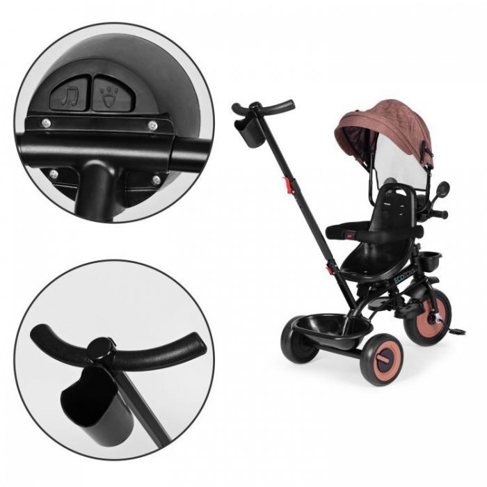 Ecotoys Tricicleta pentru copii WQL-066-51 Bej 3 in 1 cu scaun rotativ 360 roti din spuma EVA