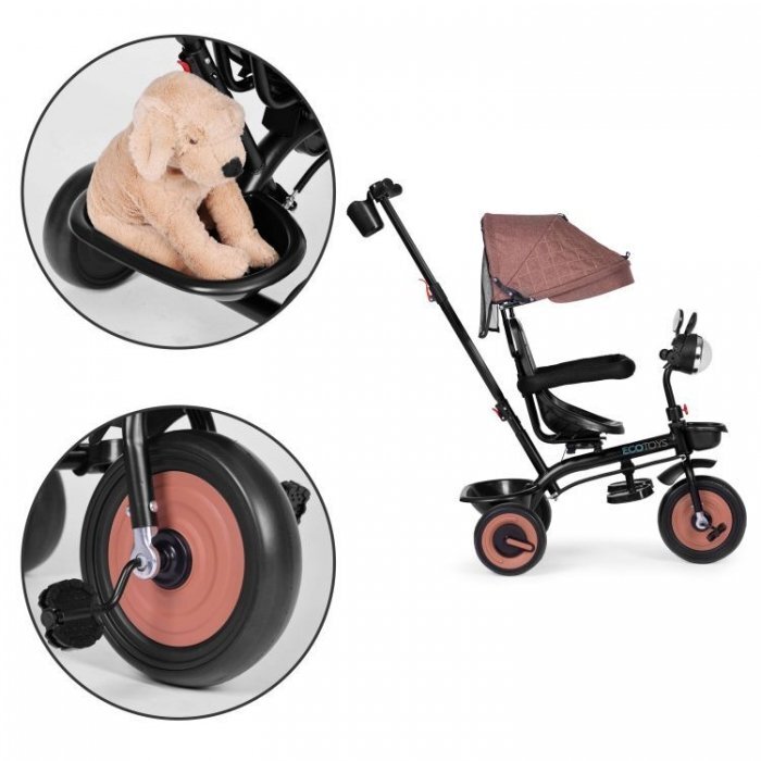 Ecotoys Tricicleta pentru copii WQL-066-51 Bej 3 in 1 cu scaun rotativ 360 roti din spuma EVA