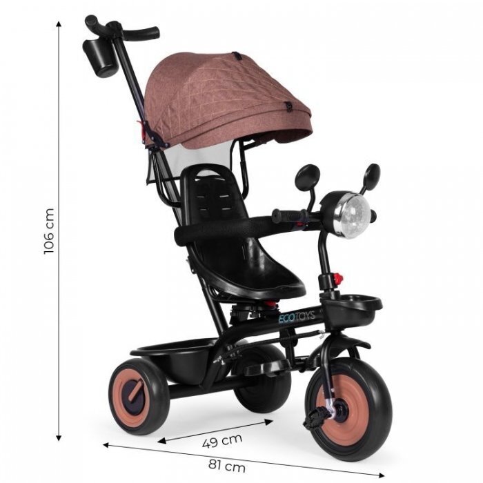 Ecotoys Tricicleta pentru copii WQL-066-51 Bej 3 in 1 cu scaun rotativ 360 roti din spuma EVA