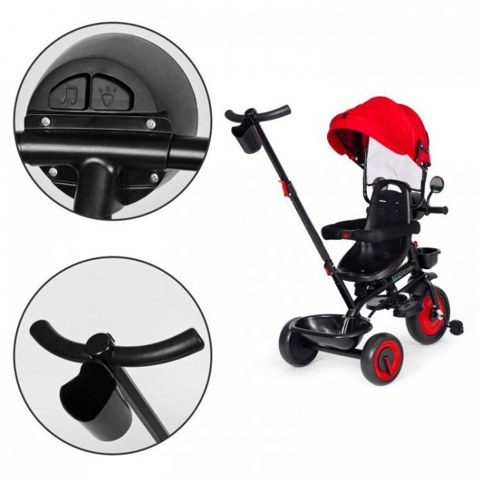 Ecotoys Tricicleta pentru copii WQL-066-51 Rosu 3 in 1 cu scaun rotativ 360 roti din spuma EVA