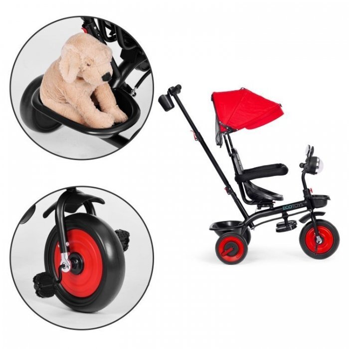 Ecotoys Tricicleta pentru copii WQL-066-51 Rosu 3 in 1 cu scaun rotativ 360 roti din spuma EVA