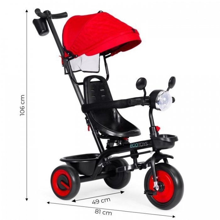 Ecotoys Tricicleta pentru copii WQL-066-51 Rosu 3 in 1 cu scaun rotativ 360 roti din spuma EVA