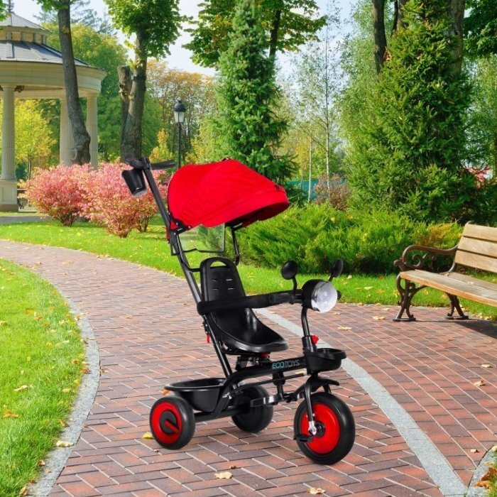 Ecotoys Tricicleta pentru copii WQL-066-51 Rosu 3 in 1 cu scaun rotativ 360 roti din spuma EVA