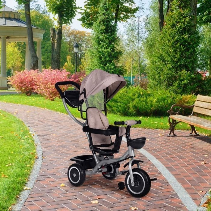 Ecotoys Tricicleta pentru copii WQL-066-52 Bej 2 in 1 cu scaun rotativ 360 roti din spuma EVA greutate admisa 25kg