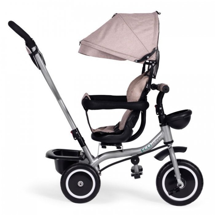Ecotoys Tricicleta pentru copii WQL-066-52 Bej 2 in 1 cu scaun rotativ 360 roti din spuma EVA greutate admisa 25kg