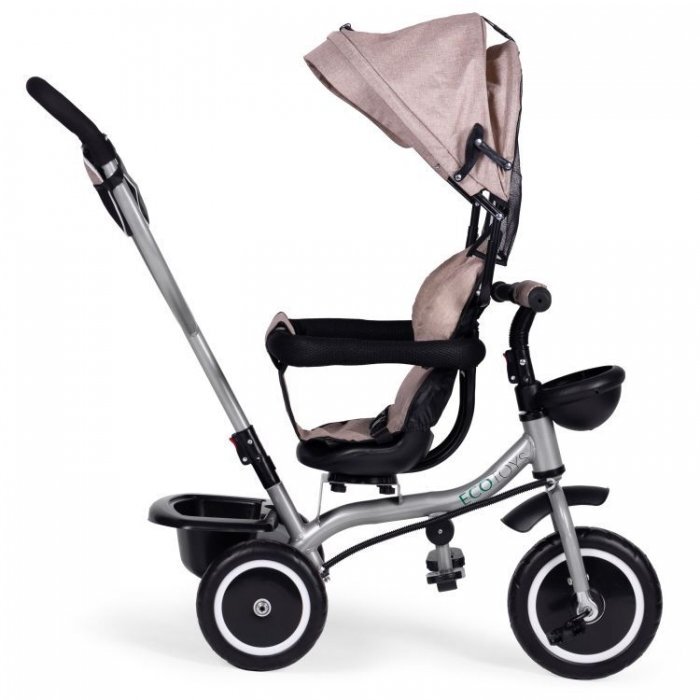 Ecotoys Tricicleta pentru copii WQL-066-52 Bej 2 in 1 cu scaun rotativ 360 roti din spuma EVA greutate admisa 25kg
