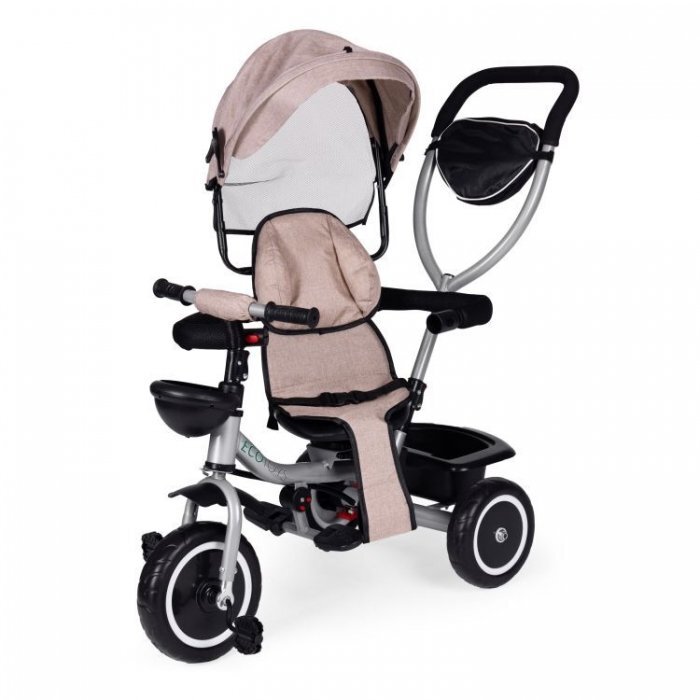 Ecotoys Tricicleta pentru copii WQL-066-52 Bej 2 in 1 cu scaun rotativ 360 roti din spuma EVA greutate admisa 25kg