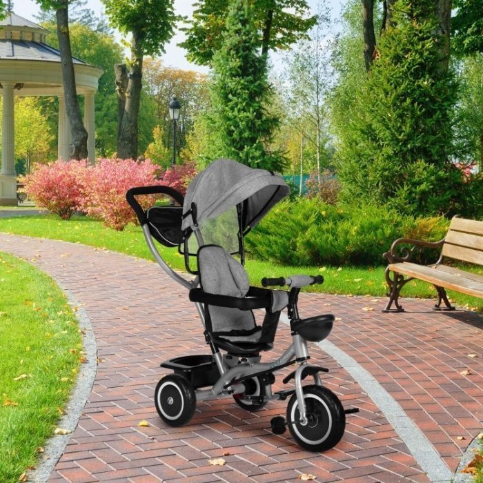 Ecotoys Tricicleta pentru copii WQL-066-52 Gri 2 in 1 cu scaun rotativ 360 roti din spuma EVA greutate admisa 25kg