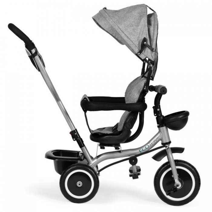 Ecotoys Tricicleta pentru copii WQL-066-52 Gri 2 in 1 cu scaun rotativ 360 roti din spuma EVA greutate admisa 25kg