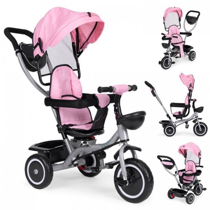Ecotoys Tricicleta pentru copii WQL-066-52 Roz 2 in 1 cu scaun rotativ 360 roti din spuma EVA greutate admisa 25kg