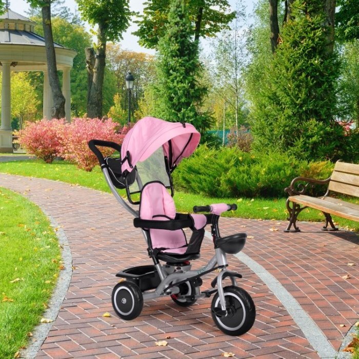 Ecotoys Tricicleta pentru copii WQL-066-52 Roz 2 in 1 cu scaun rotativ 360 roti din spuma EVA greutate admisa 25kg