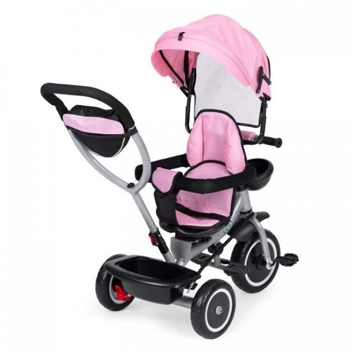 Ecotoys Tricicleta pentru copii WQL-066-52 Roz 2 in 1 cu scaun rotativ 360 roti din spuma EVA greutate admisa 25kg