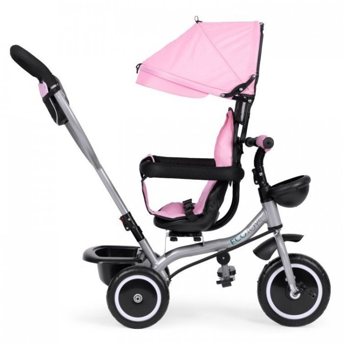 Ecotoys Tricicleta pentru copii WQL-066-52 Roz 2 in 1 cu scaun rotativ 360 roti din spuma EVA greutate admisa 25kg