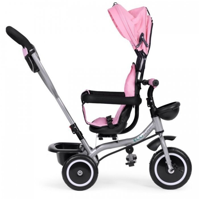 Ecotoys Tricicleta pentru copii WQL-066-52 Roz 2 in 1 cu scaun rotativ 360 roti din spuma EVA greutate admisa 25kg