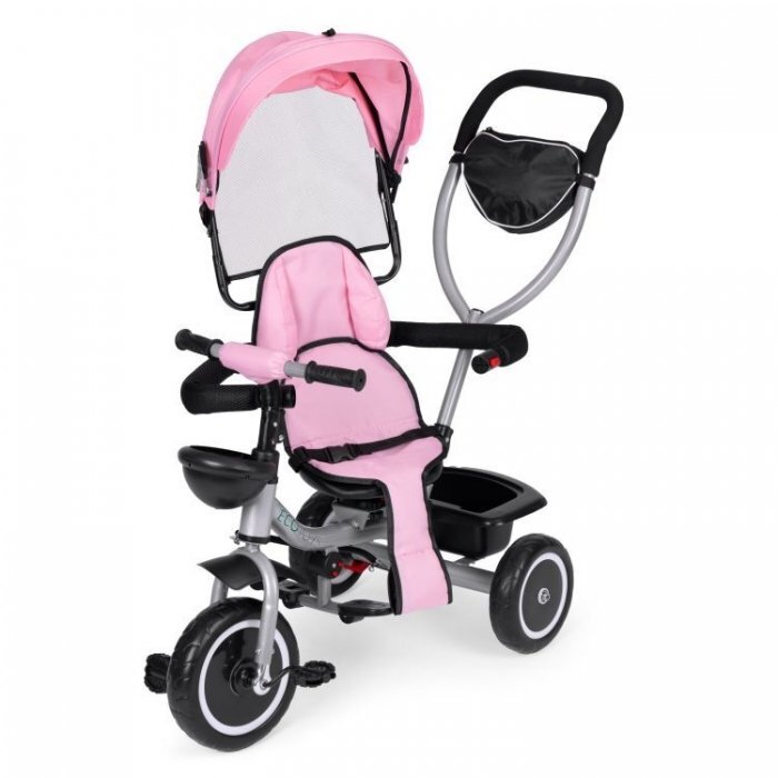 Ecotoys Tricicleta pentru copii WQL-066-52 Roz 2 in 1 cu scaun rotativ 360 roti din spuma EVA greutate admisa 25kg