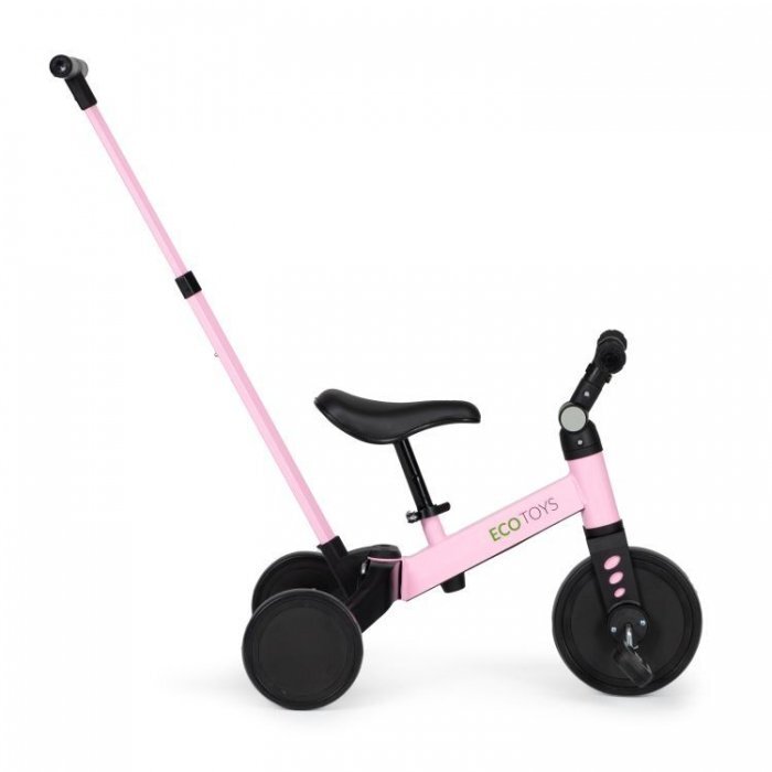 Ecotoys Tricicleta pentru copii YM-BT-6 Roz cu pedale si maner 2 in 1 roti din cauciuc Eva maner detasabil pentru copii de la 3 ani