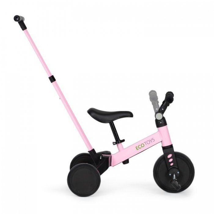 Ecotoys Tricicleta pentru copii YM-BT-6 Roz cu pedale si maner 2 in 1 roti din cauciuc Eva maner detasabil pentru copii de la 3 ani