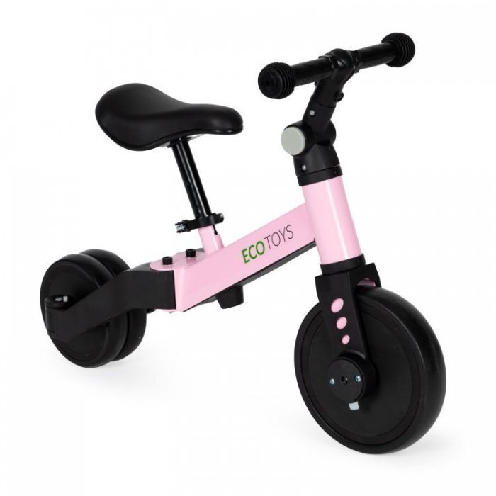 Ecotoys Tricicleta pentru copii YM-BT-6 Roz cu pedale si maner 2 in 1 roti din cauciuc Eva maner detasabil pentru copii de la 3 ani